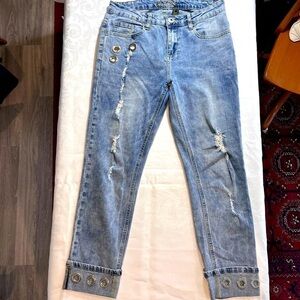Cartise Denim Womens Distressed High Rise Cropped Grommet Accent Jeans Size 6